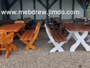 Stół ogrodowy drewniany 2 ławki 2 fotele zestaw