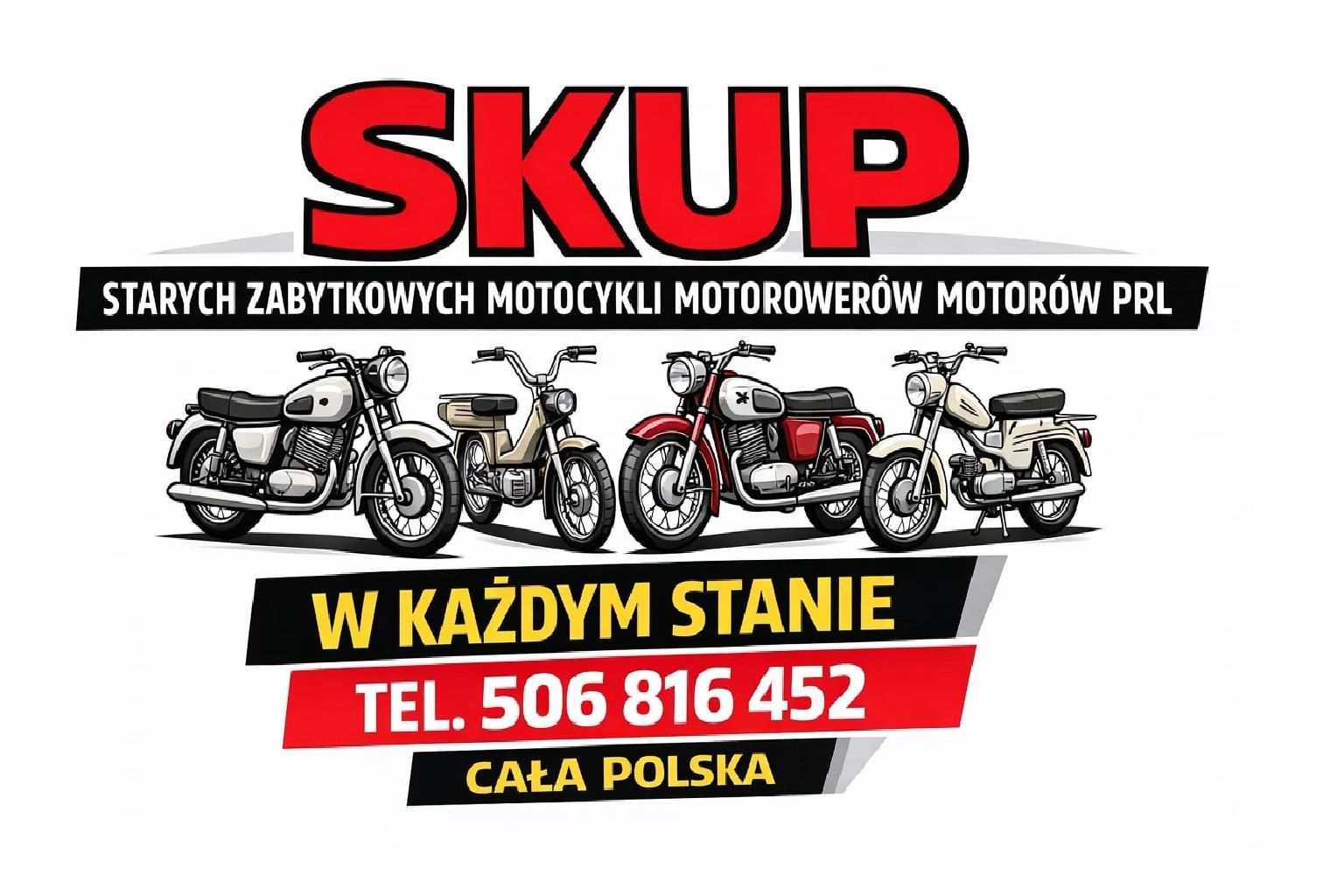 SKUP STARYCH ZABYTKOWYCH MOTOCYKLI MOTOROWERÓW MOTORÓW PRL -CAŁA POLSKA- Warszawa - Zdjęcie 1