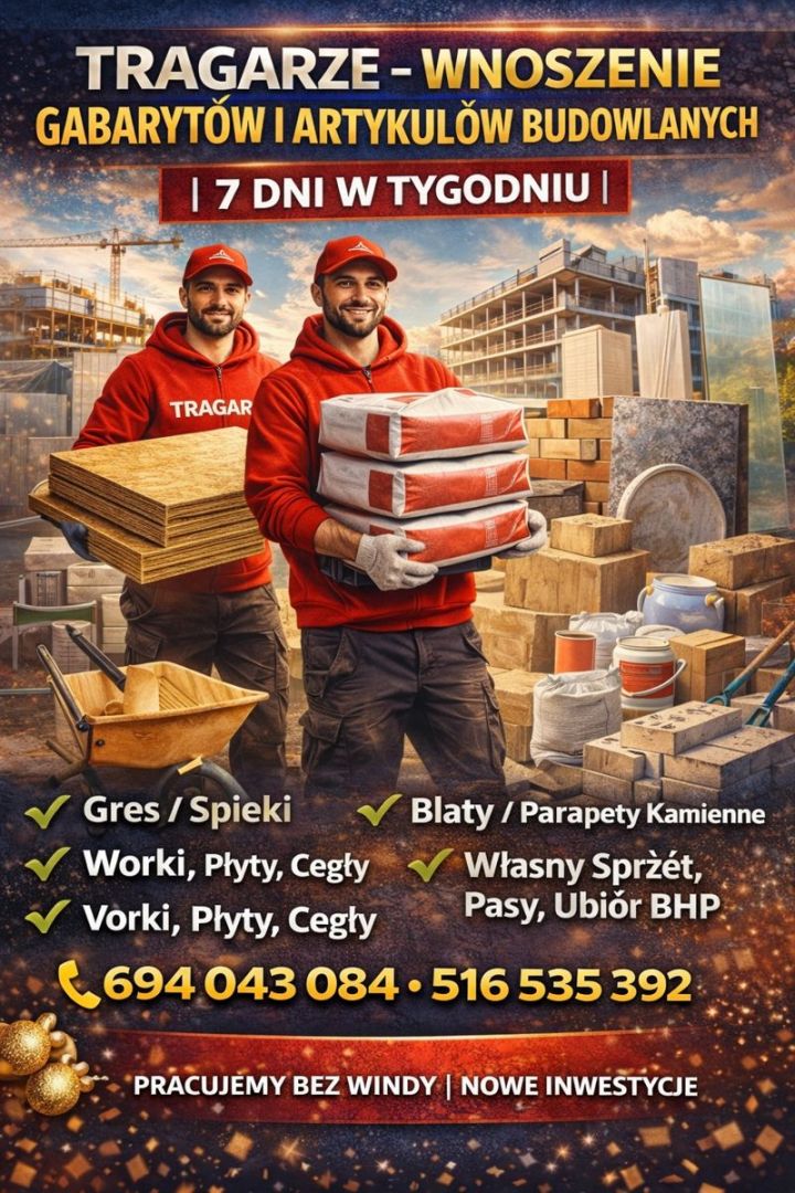 Tragarze Budowlani  noszenie Gresu,Płyty,Gabarytów blaty spieki zaprawy kleje warszawa - Zdjęcie 1