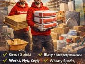 Tragarze Budowlani  noszenie Gresu,Płyty,Gabarytów blaty spieki zaprawy kleje