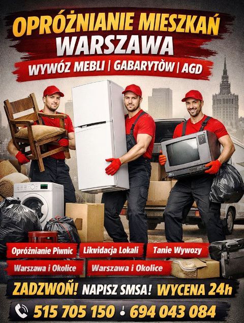 WYWÓZ MEBLI OPRÓŻNIANIE MIESZKAŃ biur piwnic garaży domów biur i firm warszawa - Zdjęcie 1