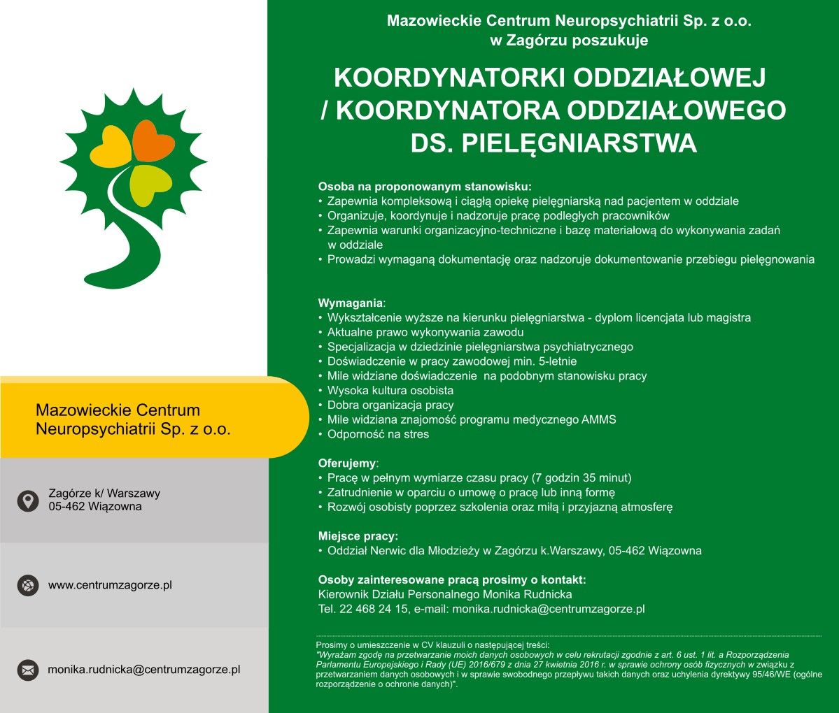 KOORDYNATORKI ODDZIAŁOWEJ / KOORDYNATORA  ODDZIAŁOWEGO DS. PIELĘGNIARSTWA Zagórze - Zdjęcie 1