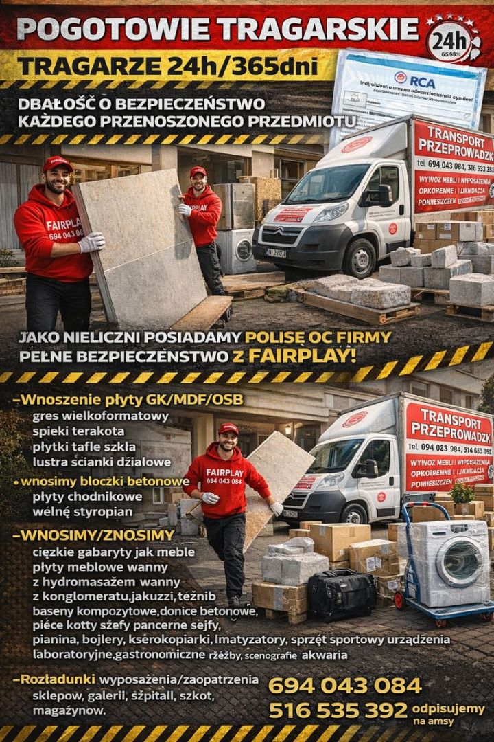 Przeprowadzki Warszawa 24h – Transport, Bagażówka, Tragarze 24h FAIR PLAY warszawa - Zdjęcie 1