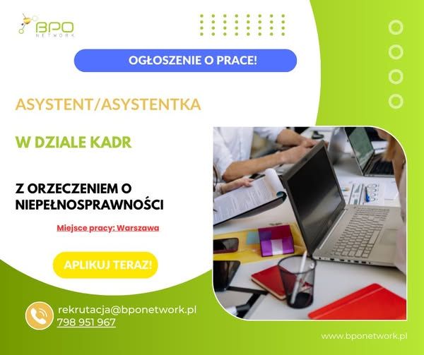 Asystent/Asystentka w dziale kadr z orzeczeniem Warszawa Warszawa - Ochota - Zdjęcie 1