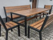 Stół drewniany + metal meble ogrodowe zestaw 2 ławki 2 fotele loft